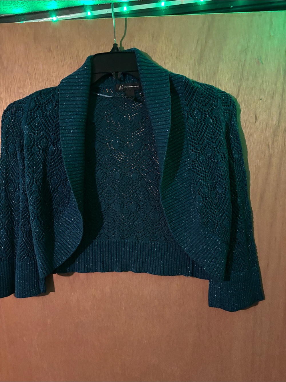INC International Concepts Teal Open-Front Lace Knit Bolero